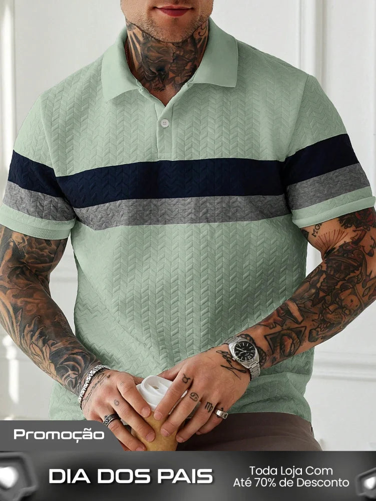 Camisa Polo Masculina Texturizada Listras Elegantes Camisa Polo Masculina Texturizada Listras Elegantes