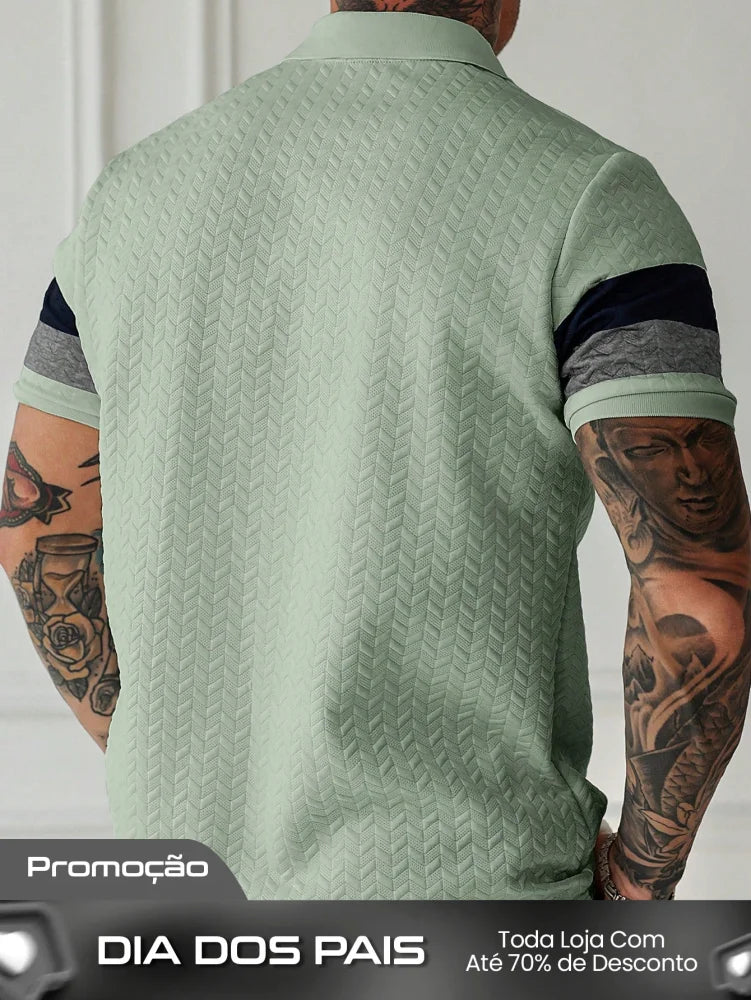 Camisa Polo Masculina Texturizada Listras Elegantes Camisa Polo Masculina Texturizada Listras Elegantes
