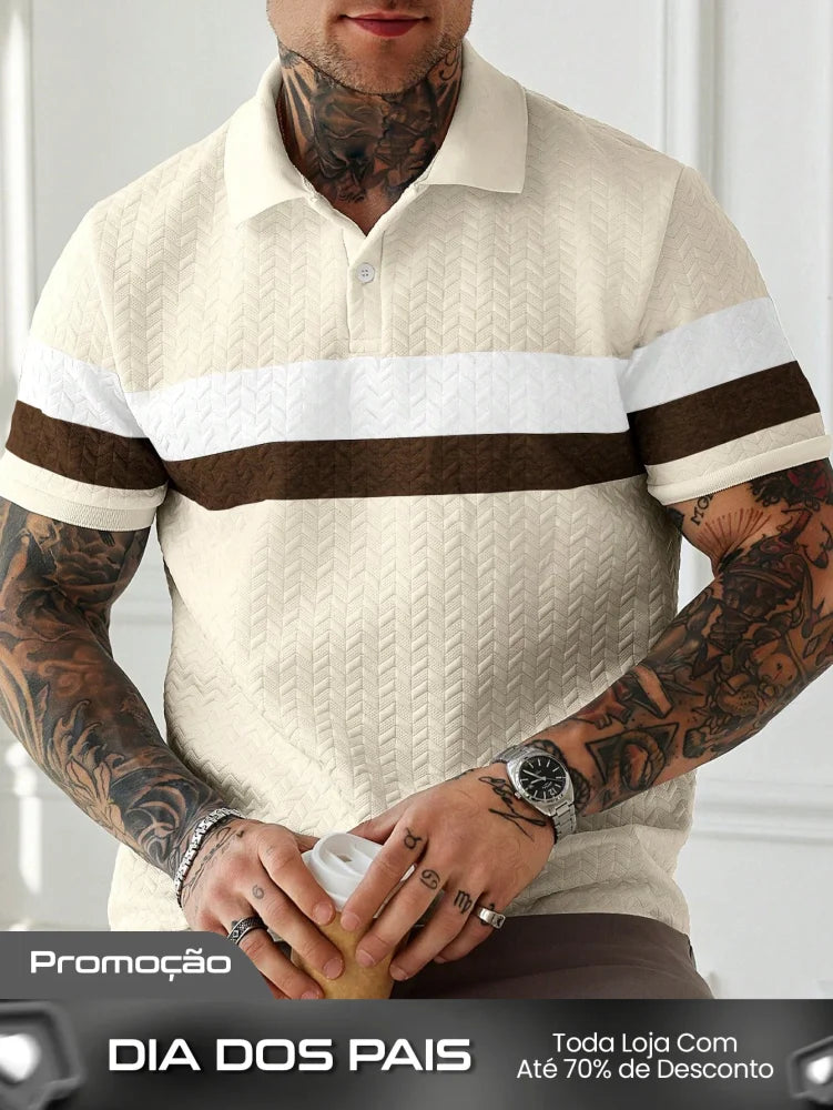 Camisa Polo Masculina Texturizada Listras Elegantes Camisa Polo Masculina Texturizada Listras Elegantes