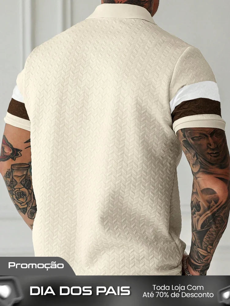 Camisa Polo Masculina Texturizada Listras Elegantes Camisa Polo Masculina Texturizada Listras Elegantes