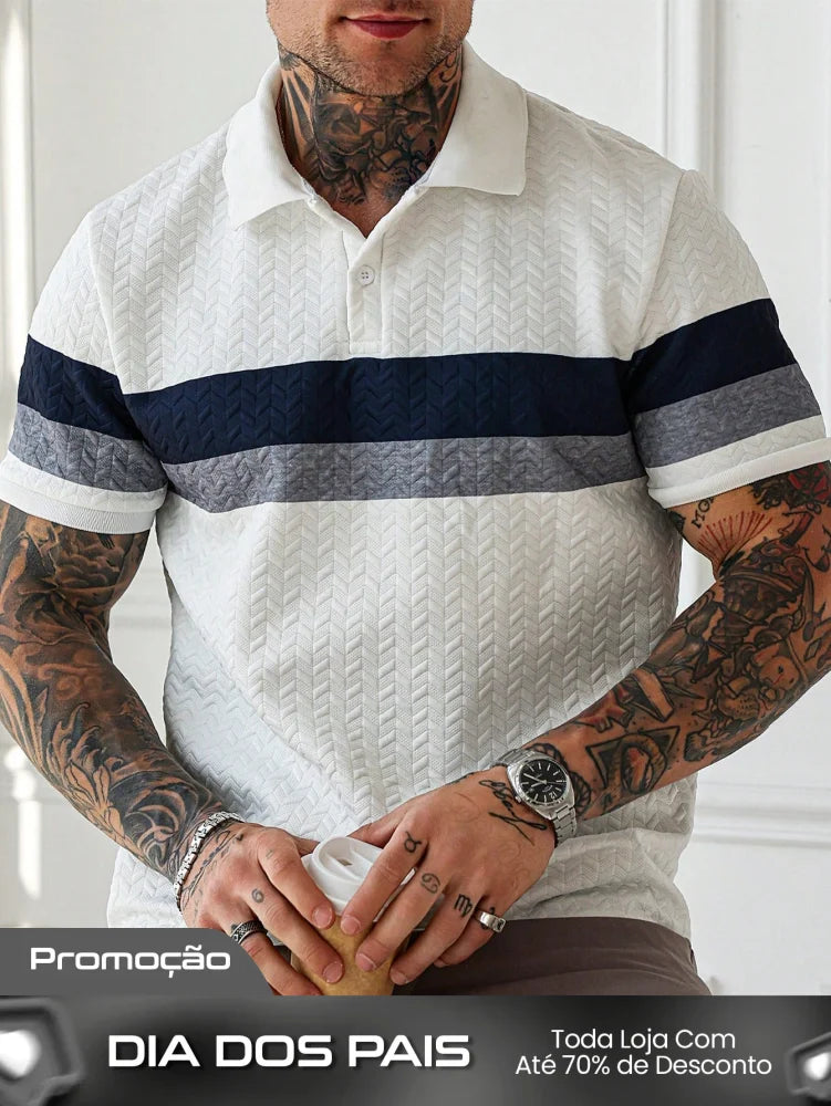 Camisa Polo Masculina Texturizada Listras Elegantes Camisa Polo Masculina Texturizada Listras Elegantes