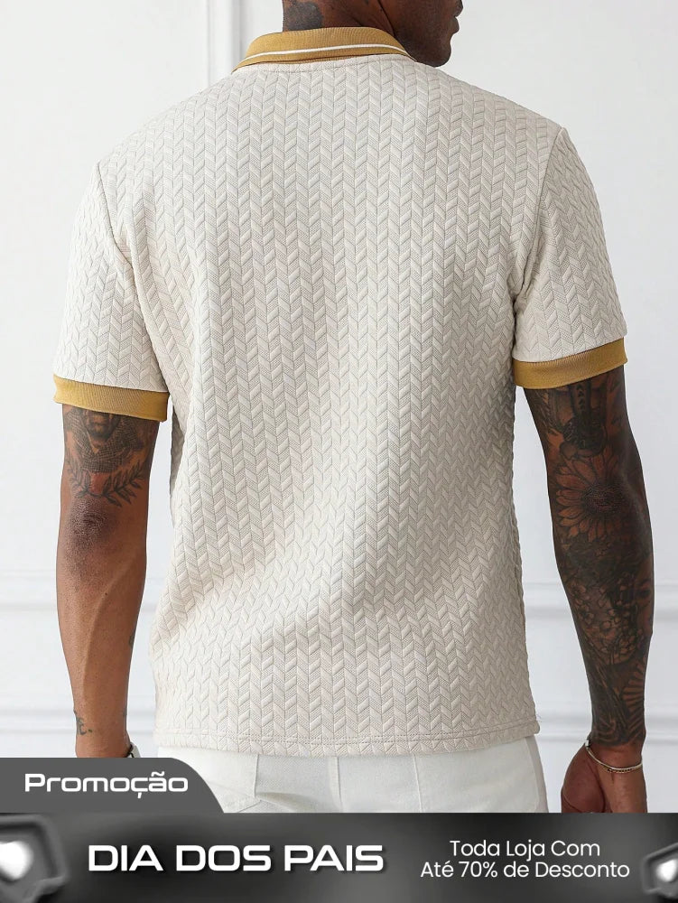 Camisa Polo Masculina Trama Relevante Gola Estilizada Camisa Polo Masculina Trama Relevante Gola Estilizada