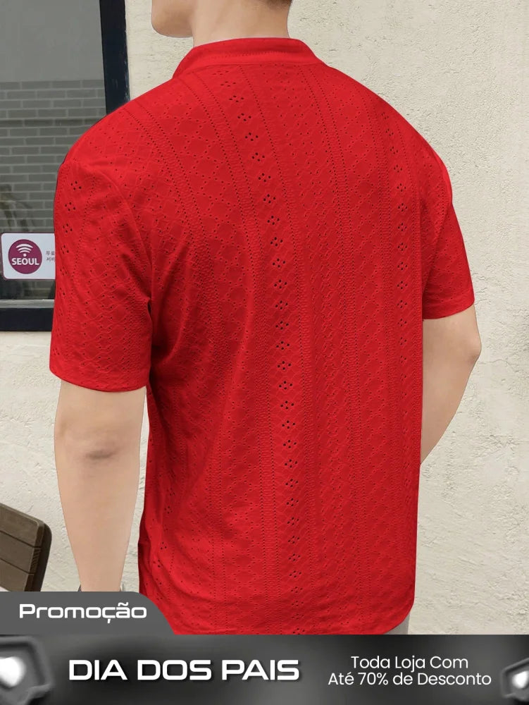 Camiseta Masculina Gola Padre Textura Rendada Camiseta Masculina Gola Padre Textura Rendada