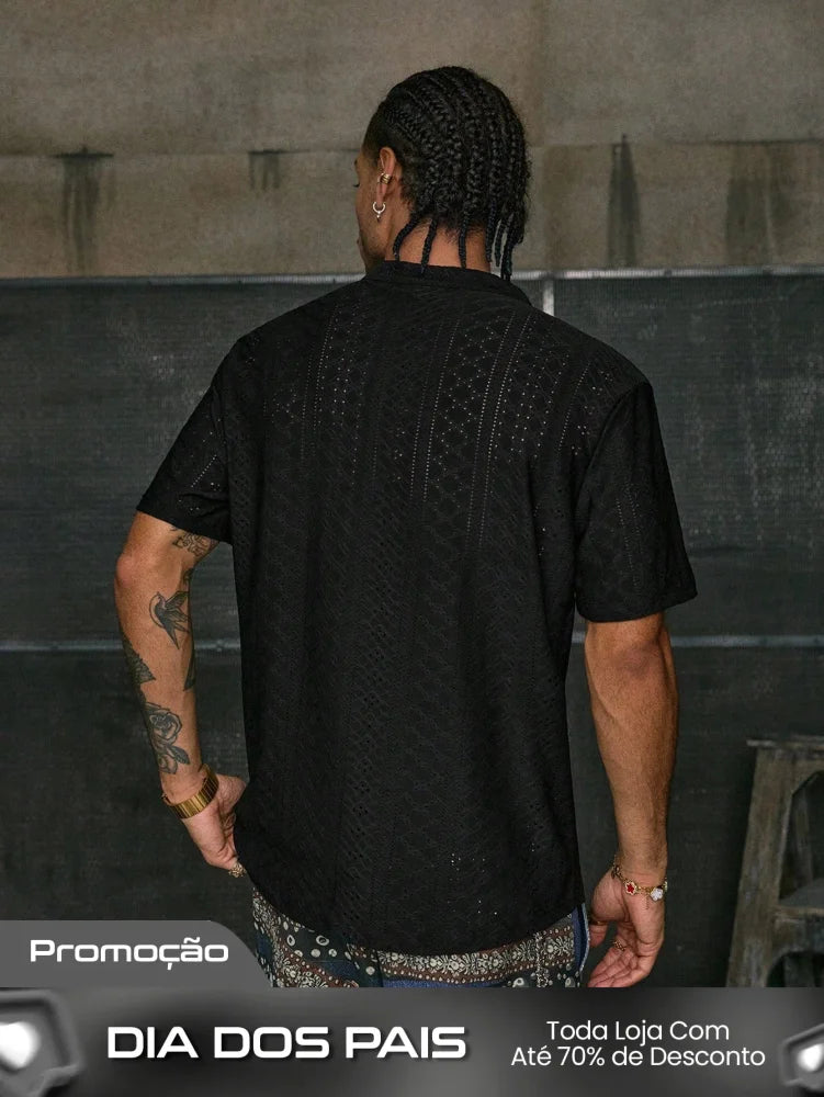 Camiseta Masculina Gola Padre Textura Rendada Camiseta Masculina Gola Padre Textura Rendada