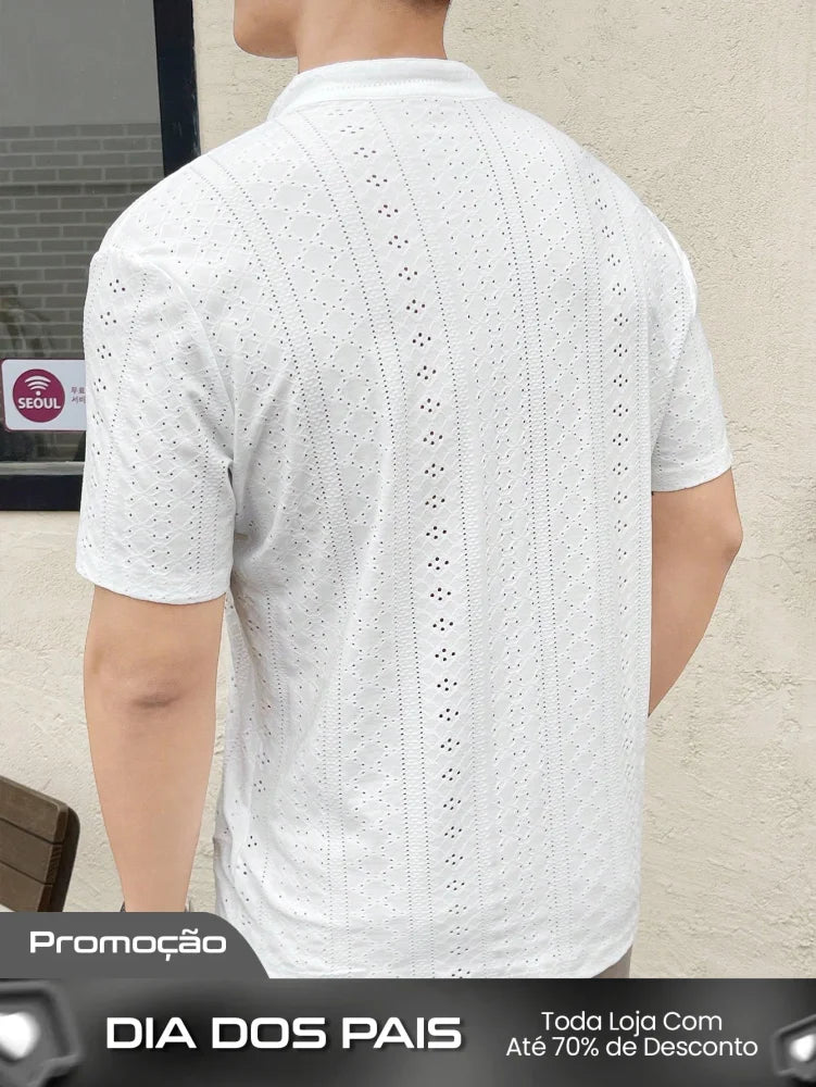 Camiseta Masculina Gola Padre Textura Rendada Camiseta Masculina Gola Padre Textura Rendada
