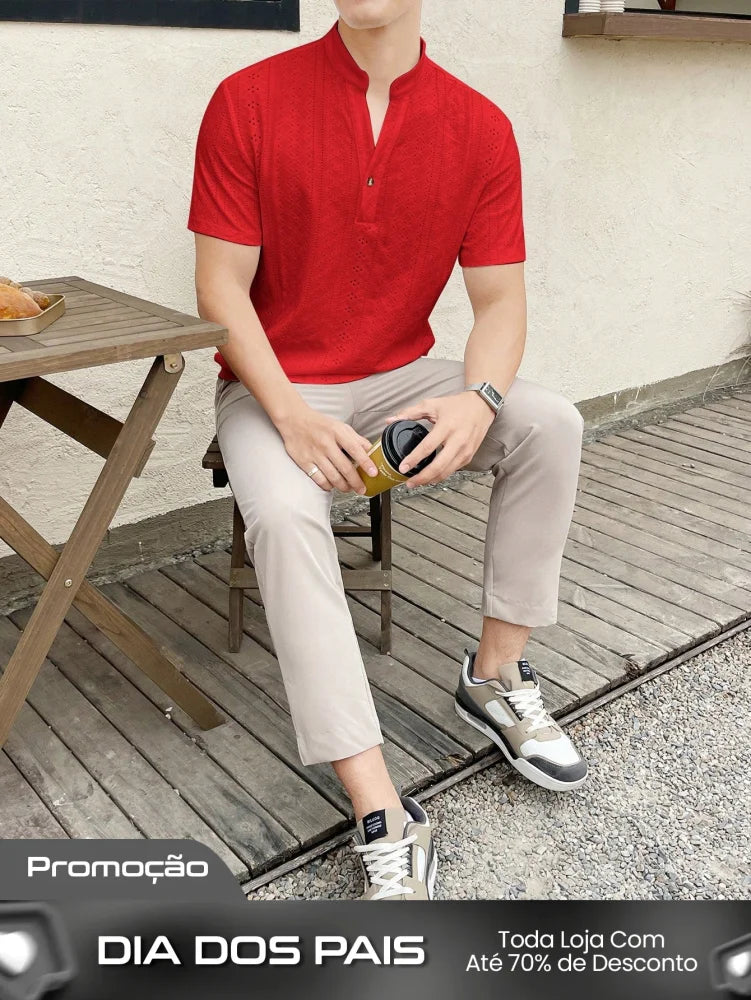 Camiseta Masculina Gola Padre Textura Rendada Camiseta Masculina Gola Padre Textura Rendada