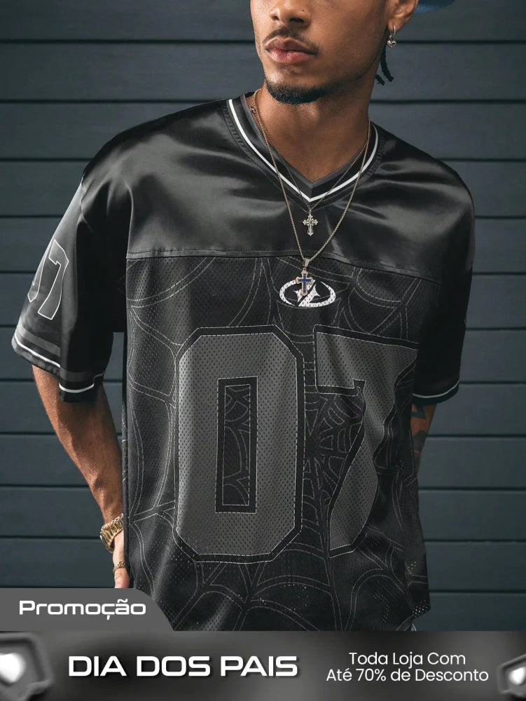 Camiseta Masculina Oversized Estilo Street Detalhes 07 Preto / PP Camiseta Masculina Oversized Estilo Street Detalhes 07