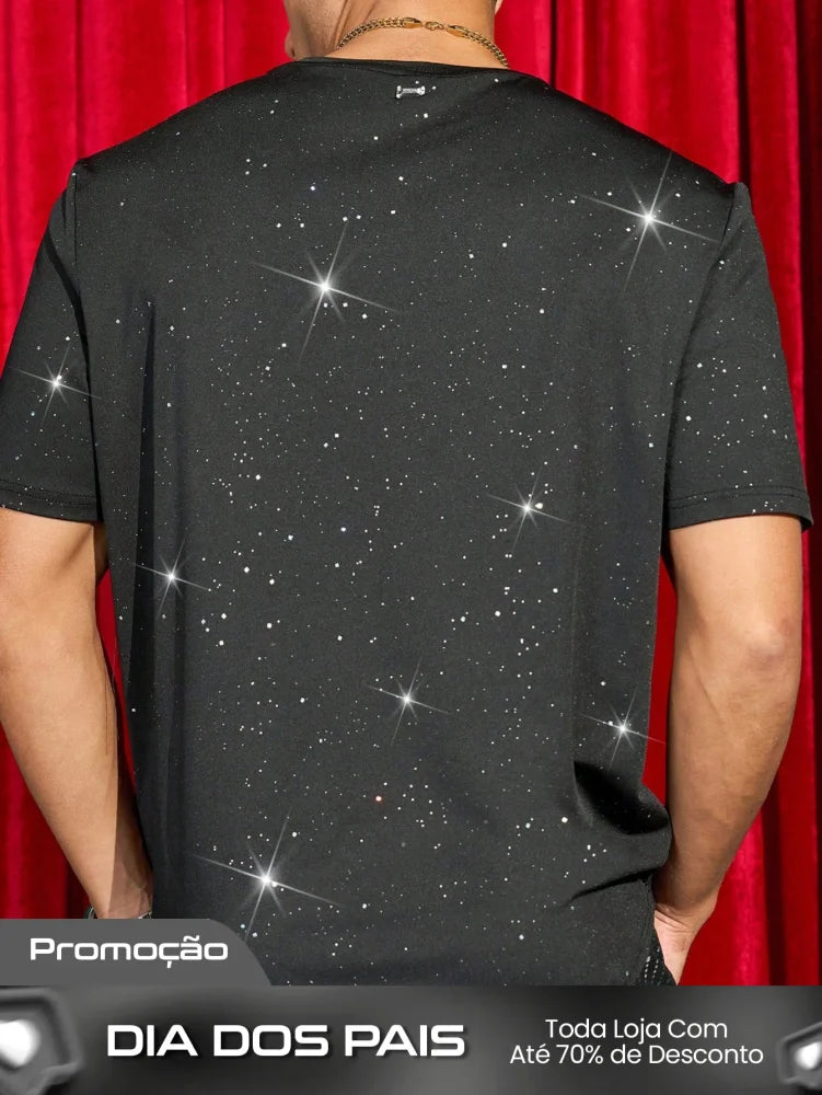 Camiseta Masculina Slim Estampa De Estrelas Brilho Camiseta Masculina Slim Estampa De Estrelas Brilho