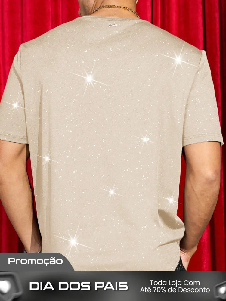 Camiseta Masculina Slim Estampa De Estrelas Brilho Camiseta Masculina Slim Estampa De Estrelas Brilho