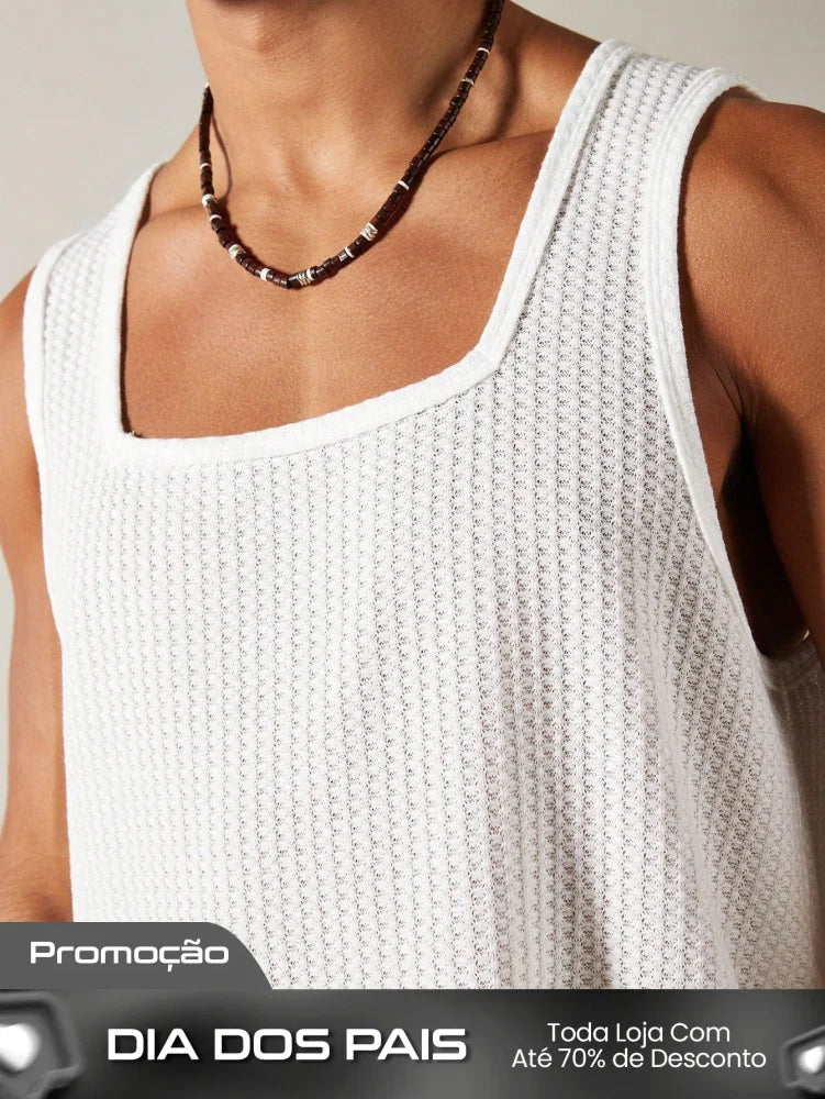 Camiseta Regata Masculina Decote Quadrado Estilo Casual Camiseta Regata Masculina Decote Quadrado Estilo Casual