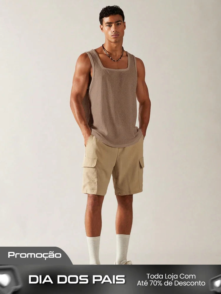 Camiseta Regata Masculina Decote Quadrado Estilo Casual Camiseta Regata Masculina Decote Quadrado Estilo Casual