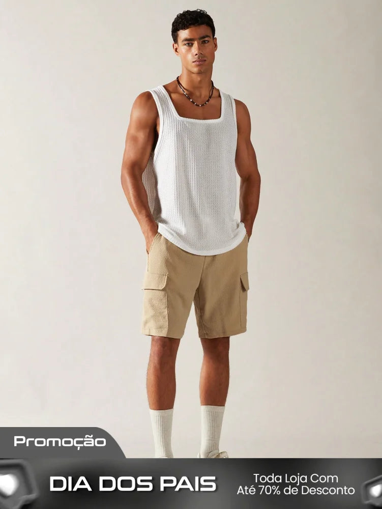 Camiseta Regata Masculina Decote Quadrado Estilo Casual Camiseta Regata Masculina Decote Quadrado Estilo Casual