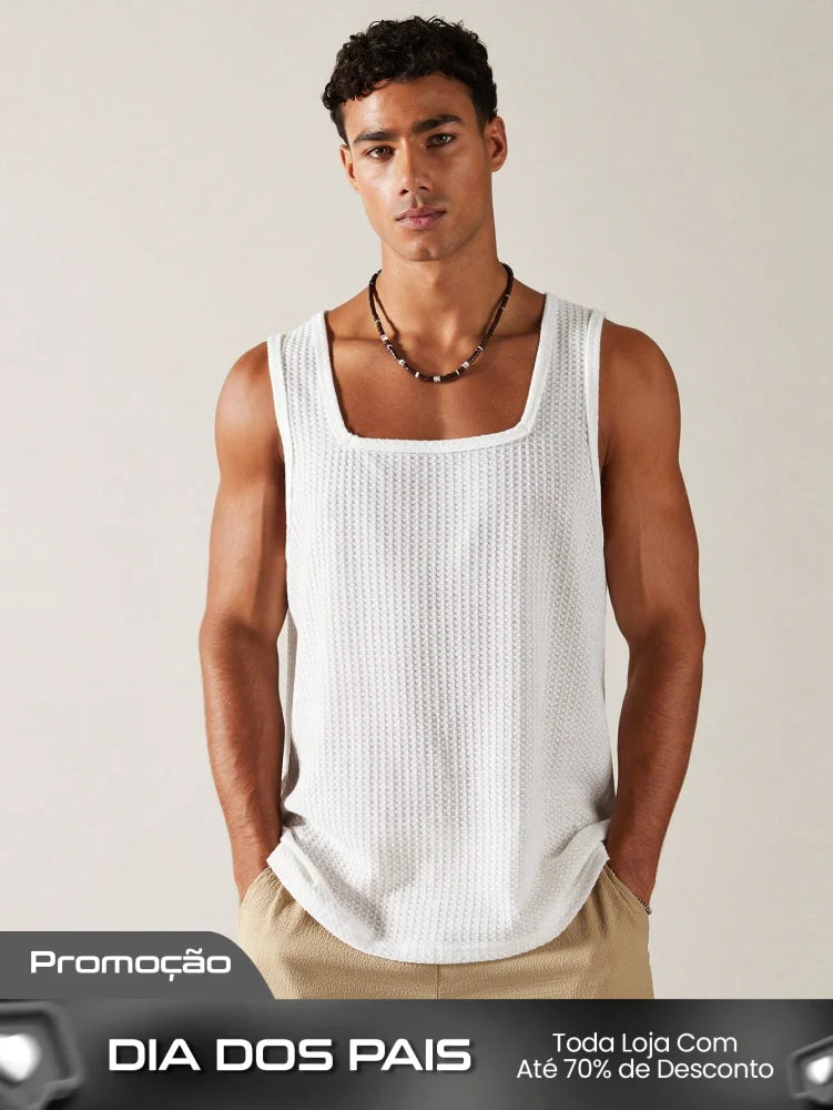 Camiseta Regata Masculina Decote Quadrado Estilo Casual Branco / PP Camiseta Regata Masculina Decote Quadrado Estilo
