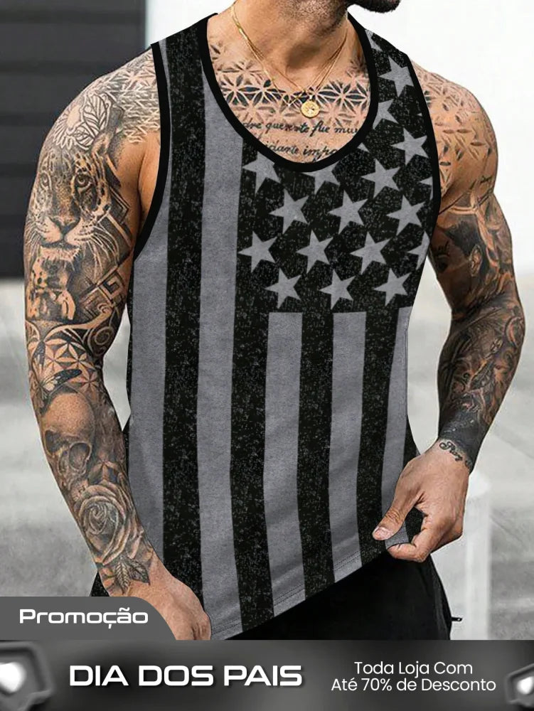 Camiseta Regata Masculina Estampa Da Bandeira Americana Chumbo / PP Camiseta Regata Masculina Estampa Da Bandeira
