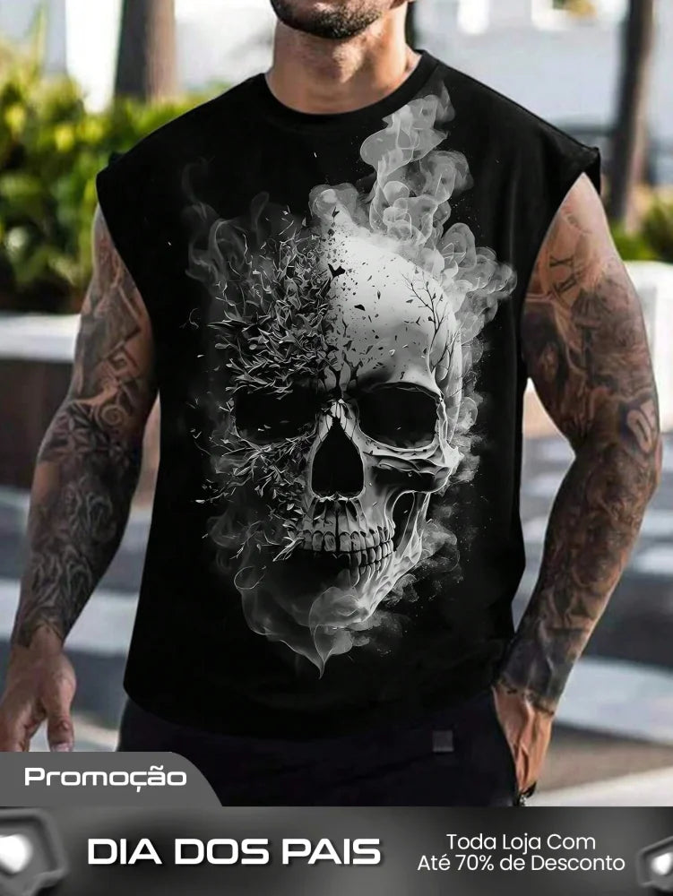 Camiseta Regata Masculina Estampa De Caveira Design Moderno Preto / PP Camiseta Regata Masculina Estampa De Caveira
