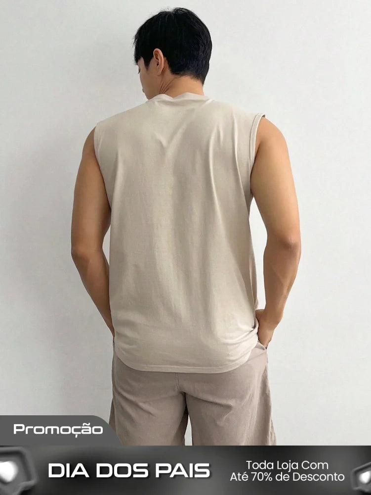 Camiseta Regata Masculina Estampa De Letras Gola Redonda Camiseta Regata Masculina Estampa De Letras Gola Redonda