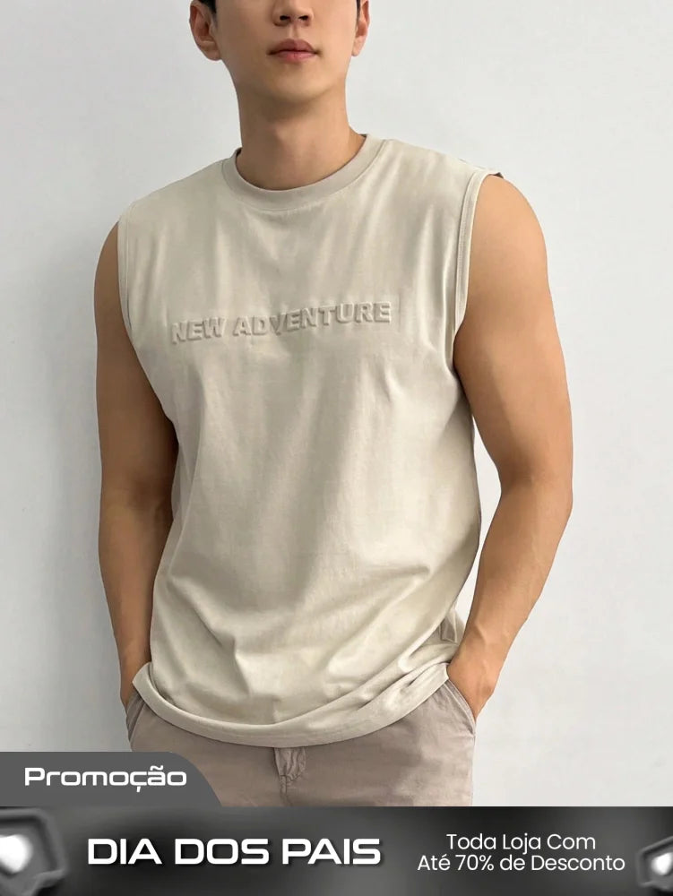 Camiseta Regata Masculina Estampa De Letras Gola Redonda Damasco / PP Camiseta Regata Masculina Estampa De Letras Gola