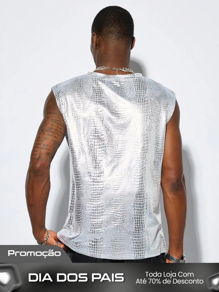 Camiseta Regata Masculina Estilo Festival Estampa Pele Cobra Camiseta Regata Masculina Estilo Festival Estampa Pele