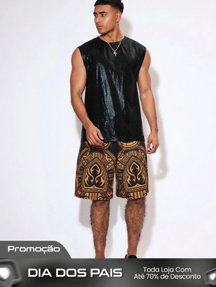 Camiseta Regata Masculina Estilo Festival Estampa Pele Cobra Camiseta Regata Masculina Estilo Festival Estampa Pele