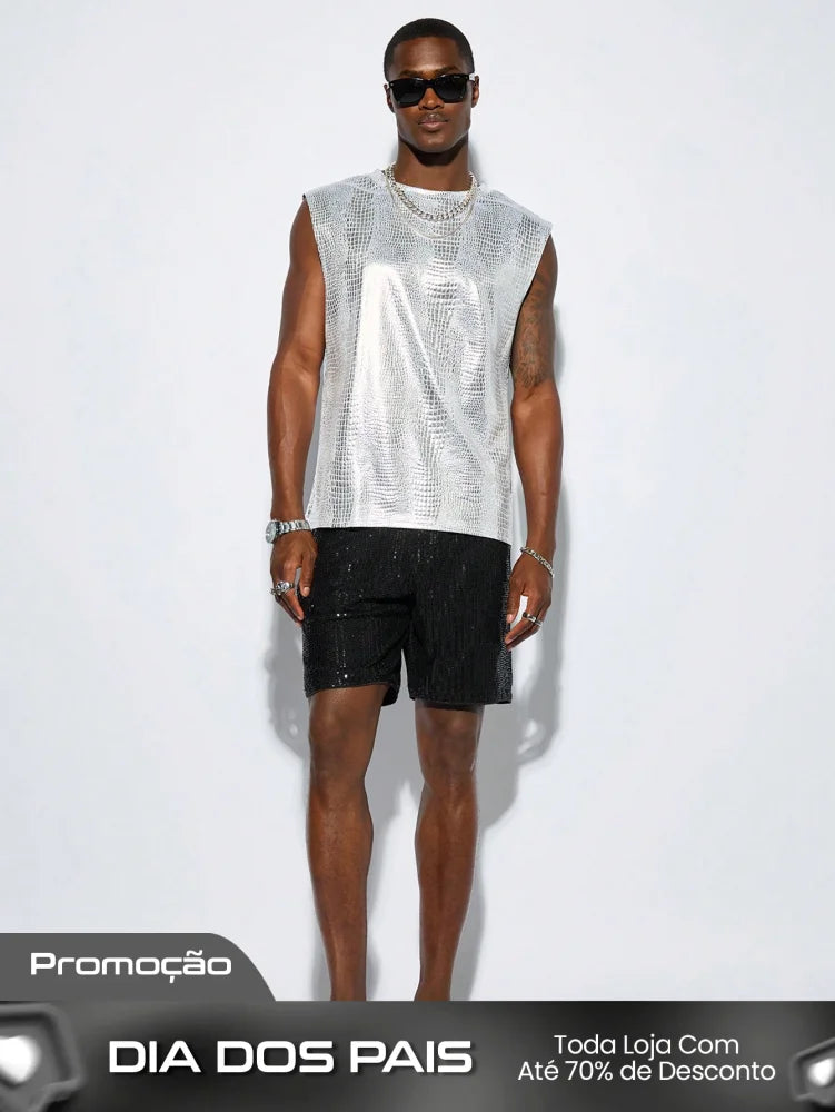 Camiseta Regata Masculina Estilo Festival Estampa Pele Cobra Camiseta Regata Masculina Estilo Festival Estampa Pele