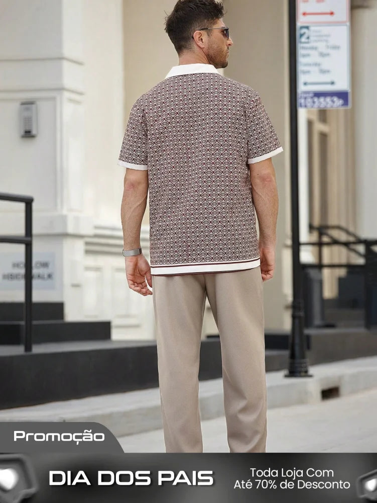 Conjunto Masculino Camisa Contrastante Estampada E Calça Lisa Conjunto Masculino Camisa Contrastante Estampada E Calça