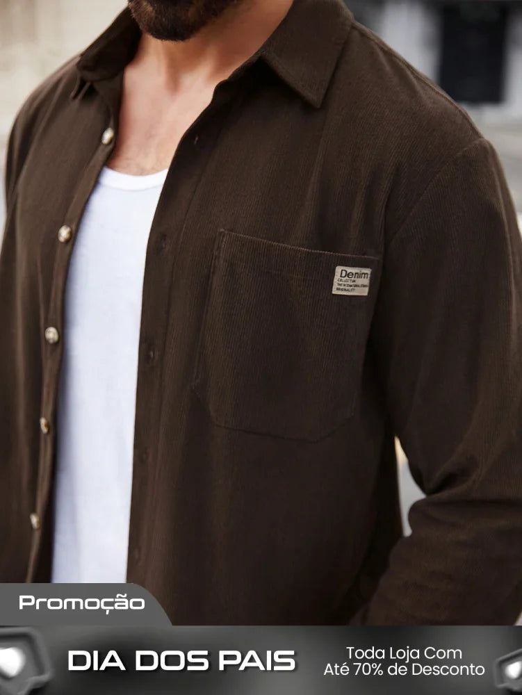 Conjunto Masculino Camisa E Calça De Veludo Cotelê Casual Conjunto Masculino Camisa E Calça De Veludo Cotelê Casual