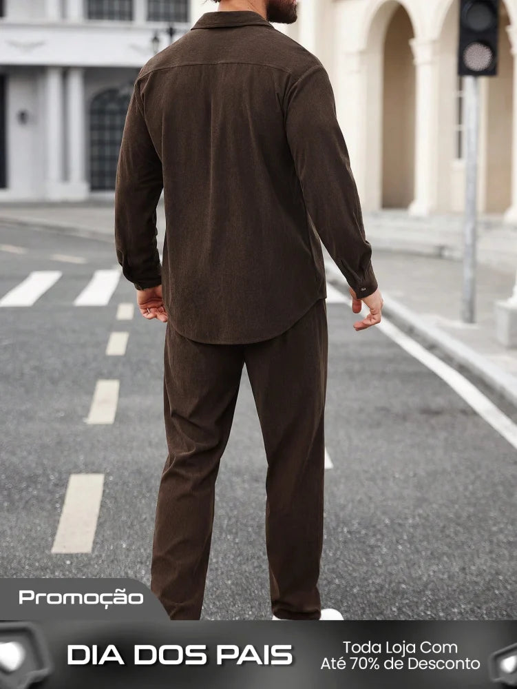 Conjunto Masculino Camisa E Calça De Veludo Cotelê Casual Conjunto Masculino Camisa E Calça De Veludo Cotelê Casual