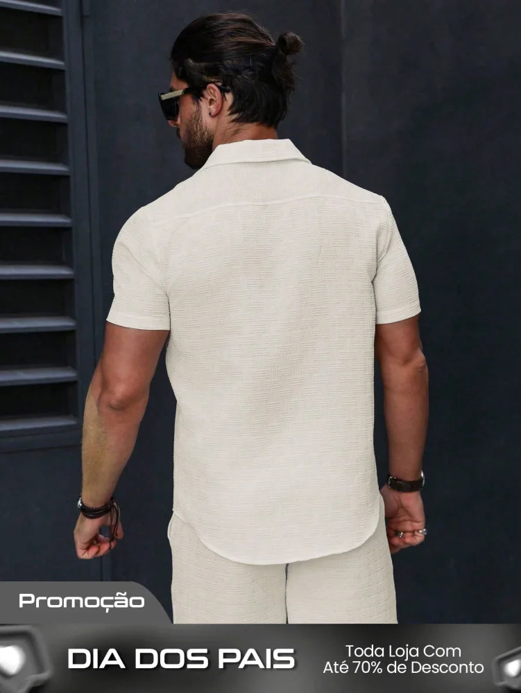 Conjunto Masculino Camisa Manga Curta E Shorts Estilo Casual Conjunto Masculino Camisa Manga Curta E Shorts Estilo