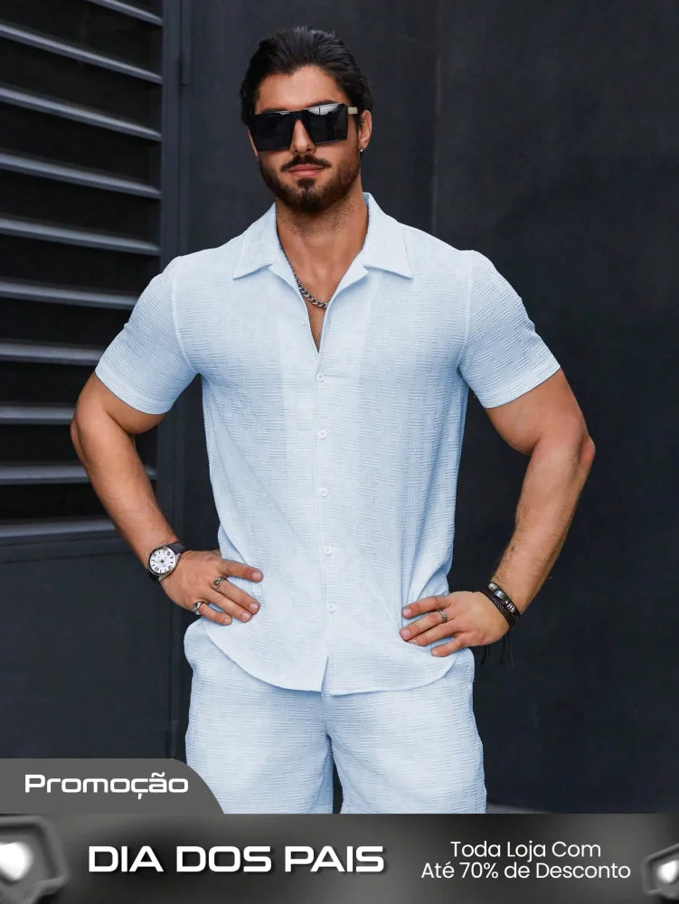 Conjunto Masculino Camisa Manga Curta E Shorts Estilo Casual Conjunto Masculino Camisa Manga Curta E Shorts Estilo