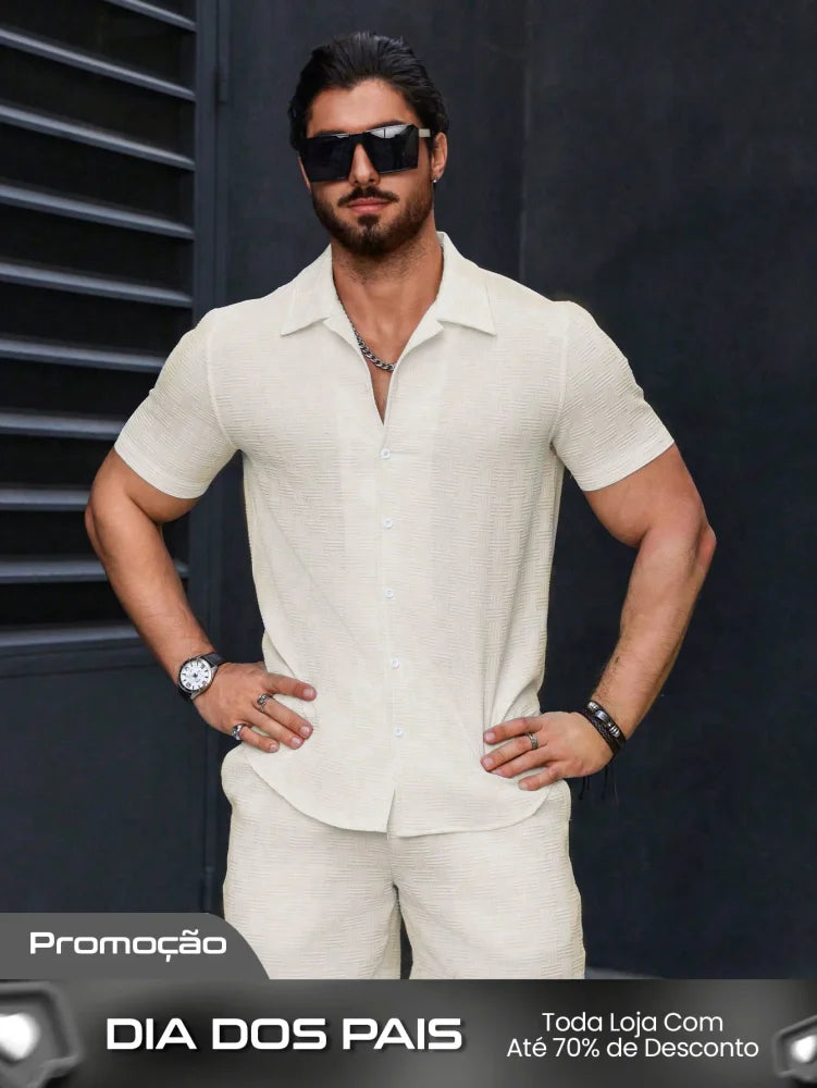 Conjunto Masculino Camisa Manga Curta E Shorts Estilo Casual Conjunto Masculino Camisa Manga Curta E Shorts Estilo