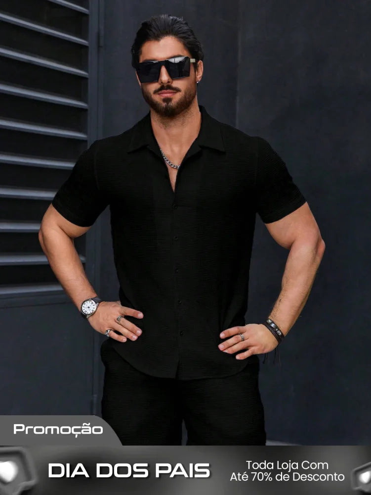 Conjunto Masculino Camisa Manga Curta E Shorts Estilo Casual Conjunto Masculino Camisa Manga Curta E Shorts Estilo
