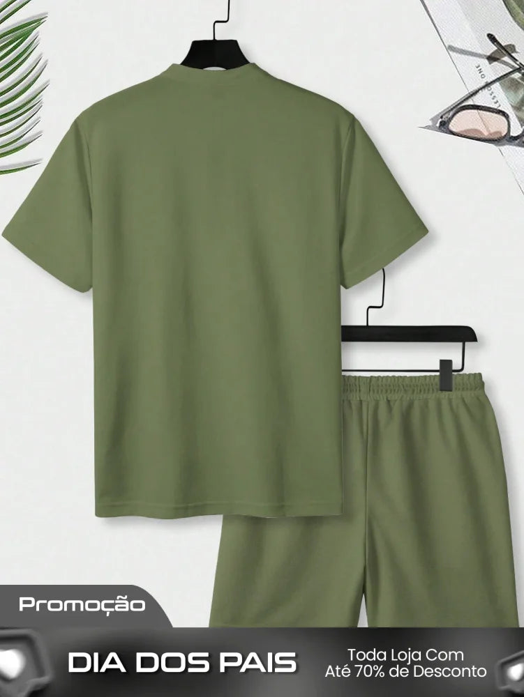 Conjunto Masculino Camisa Manga Curta E Shorts Modelagem Tradicional Conjunto Masculino Camisa Manga Curta E Shorts