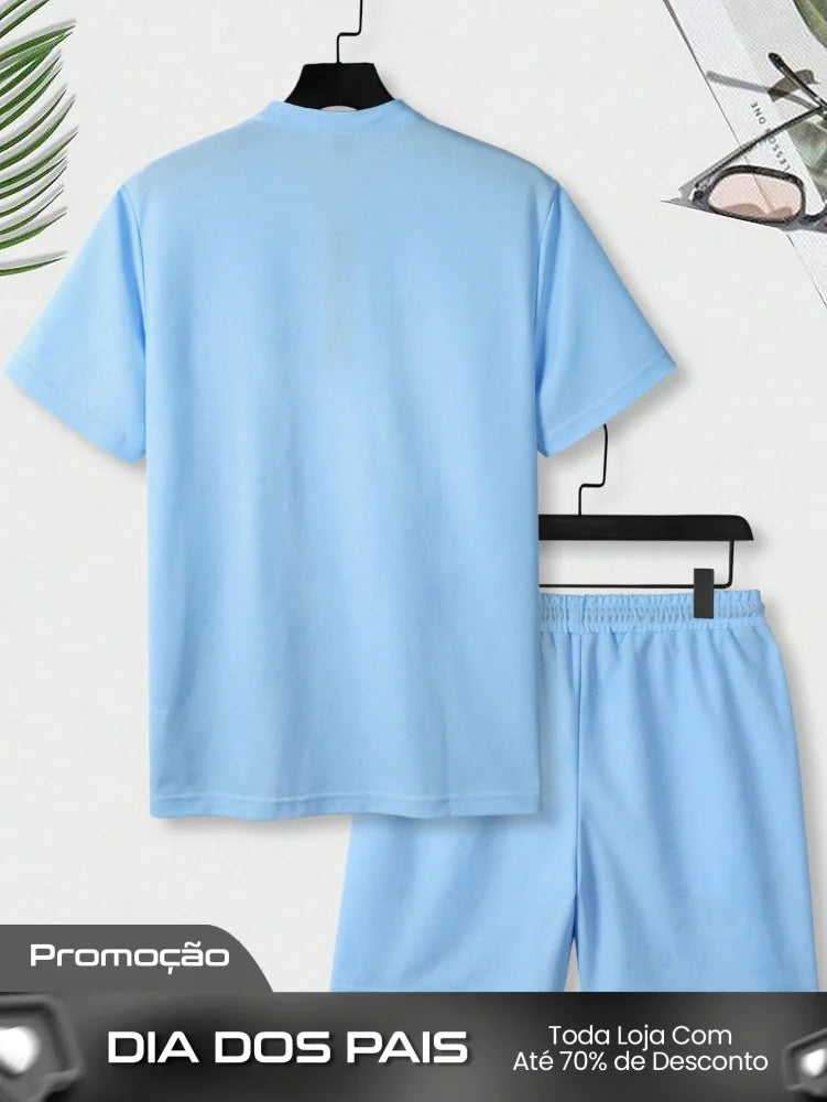 Conjunto Masculino Camisa Manga Curta E Shorts Modelagem Tradicional Conjunto Masculino Camisa Manga Curta E Shorts