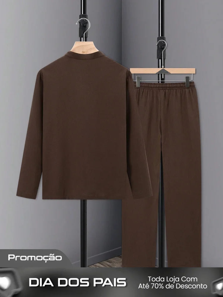 Conjunto Masculino Camisa Manga Longa E Calça Ajustável Casual Conjunto Masculino Camisa Manga Longa E Calça Ajustável