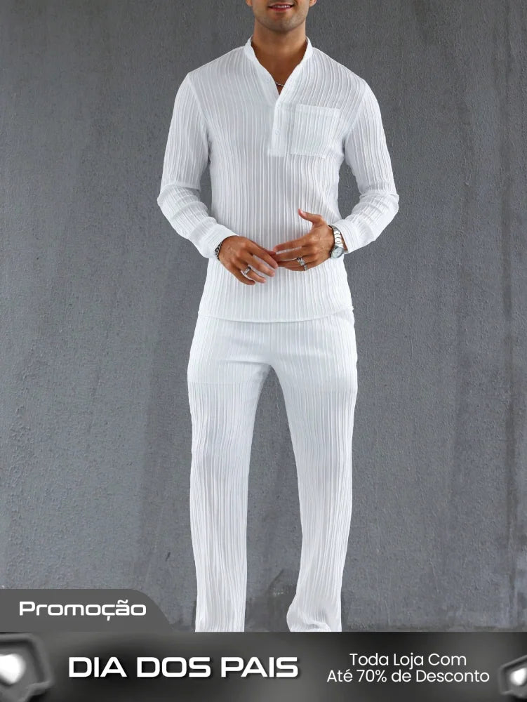 Conjunto Masculino Camisa Manga Longa E Calça Leve Ajustada Conjunto Masculino Camisa Manga Longa E Calça Leve Ajustada