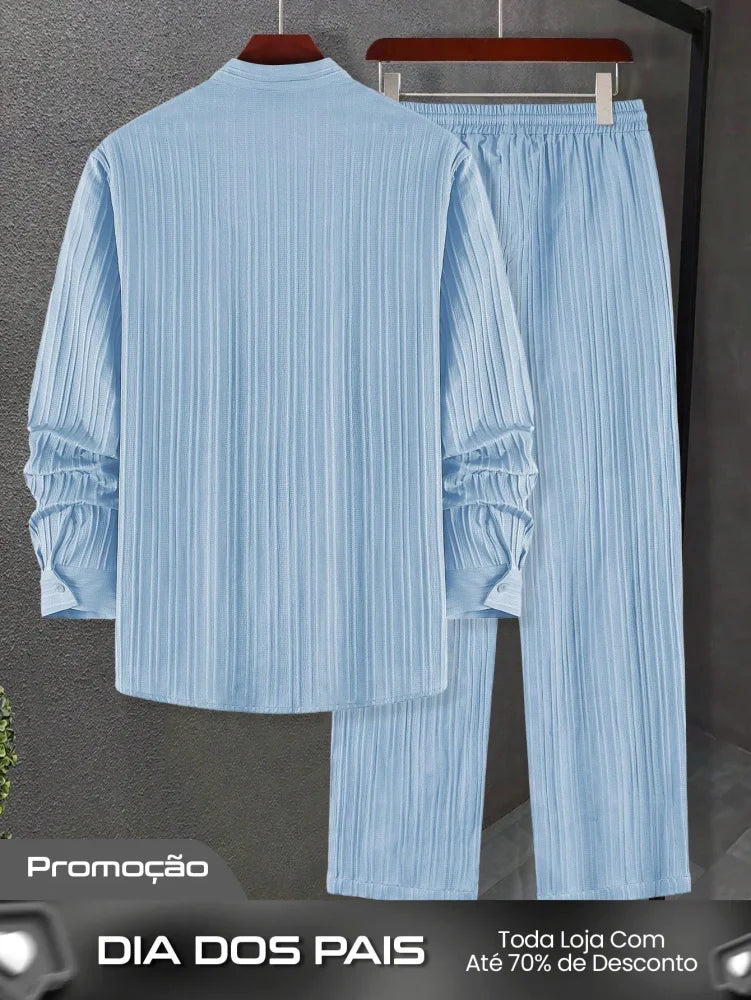 Conjunto Masculino Camisa Manga Longa E Calça Leve Ajustada Conjunto Masculino Camisa Manga Longa E Calça Leve Ajustada
