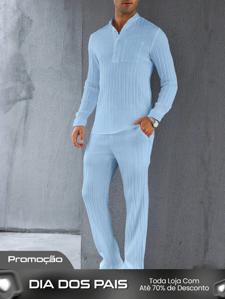 Conjunto Masculino Camisa Manga Longa E Calça Leve Ajustada Conjunto Masculino Camisa Manga Longa E Calça Leve Ajustada