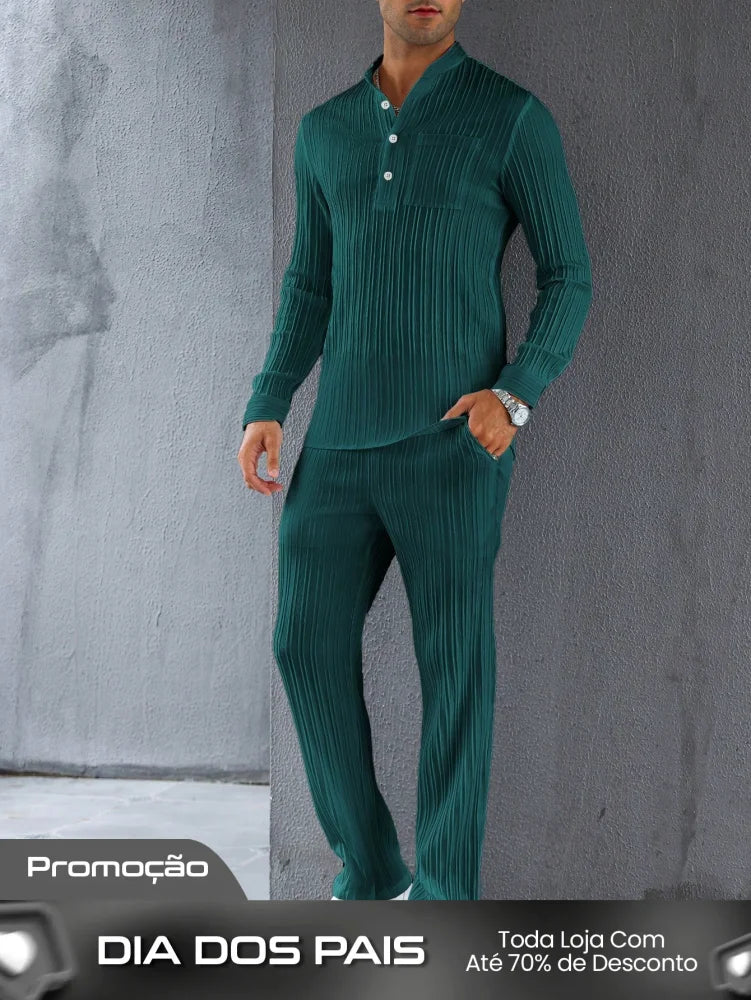 Conjunto Masculino Camisa Manga Longa E Calça Leve Ajustada Conjunto Masculino Camisa Manga Longa E Calça Leve Ajustada