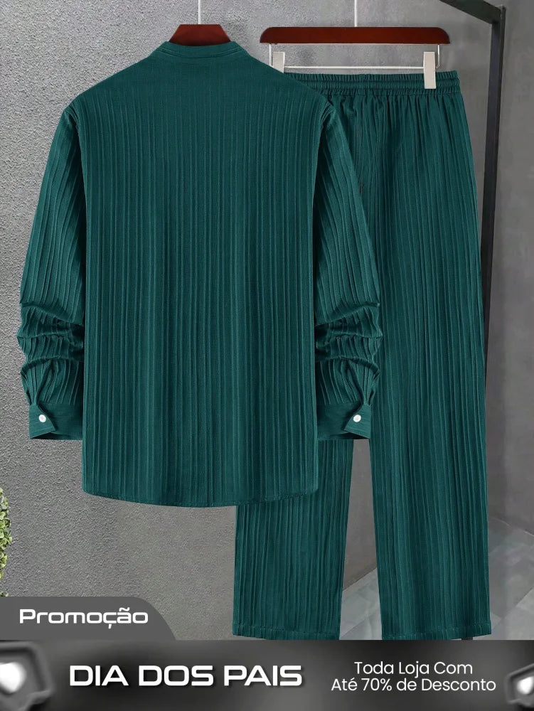 Conjunto Masculino Camisa Manga Longa E Calça Leve Ajustada Conjunto Masculino Camisa Manga Longa E Calça Leve Ajustada