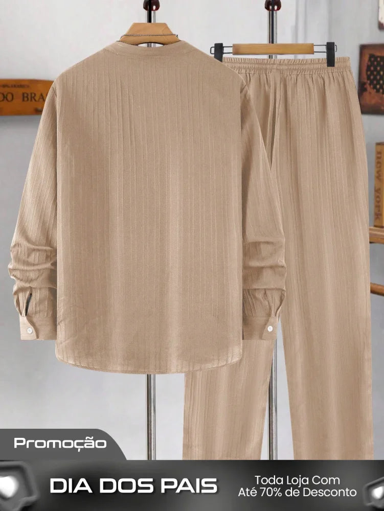 Conjunto Masculino Camisa Manga Longa E Calça Leve Minimalista Conjunto Masculino Camisa Manga Longa E Calça Leve