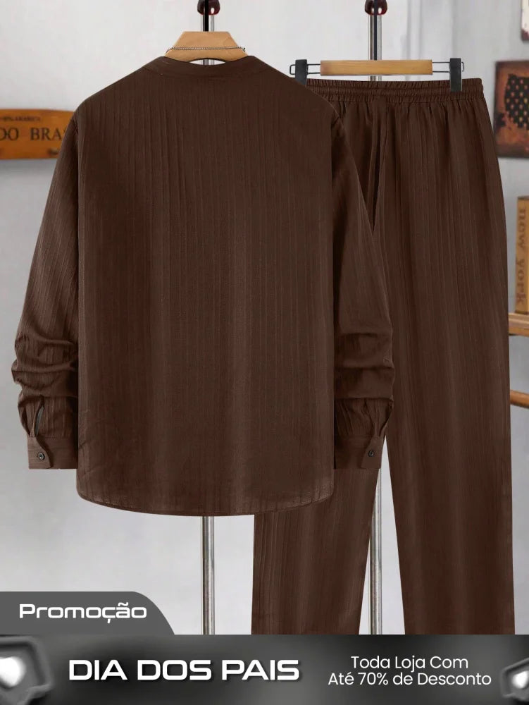 Conjunto Masculino Camisa Manga Longa E Calça Leve Minimalista Conjunto Masculino Camisa Manga Longa E Calça Leve