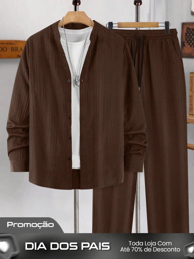 Conjunto Masculino Camisa Manga Longa E Calça Leve Minimalista Conjunto Masculino Camisa Manga Longa E Calça Leve
