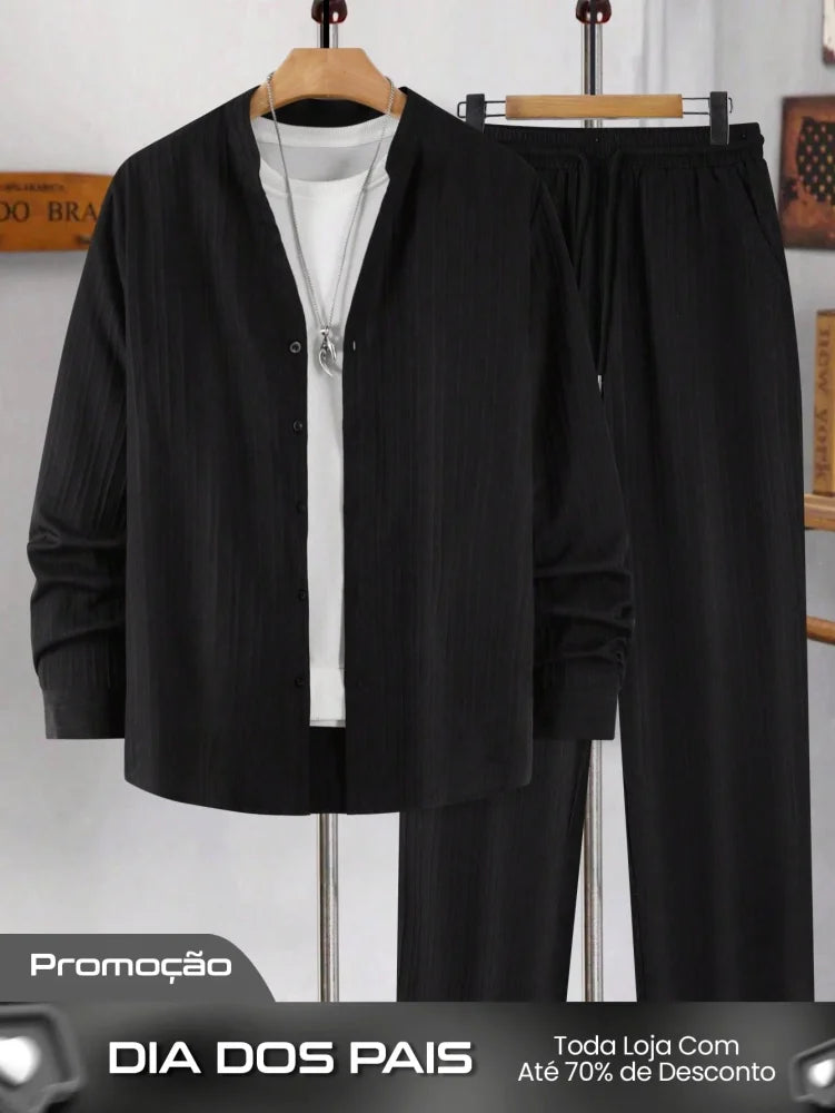 Conjunto Masculino Camisa Manga Longa E Calça Leve Minimalista Conjunto Masculino Camisa Manga Longa E Calça Leve