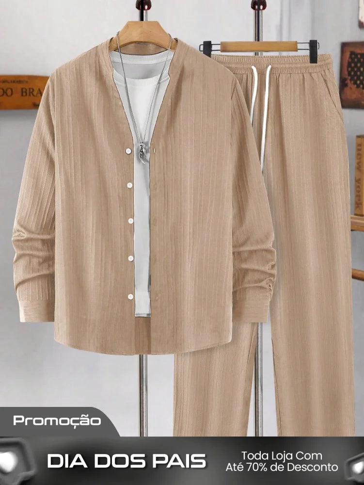 Conjunto Masculino Camisa Manga Longa E Calça Leve Minimalista Conjunto Masculino Camisa Manga Longa E Calça Leve