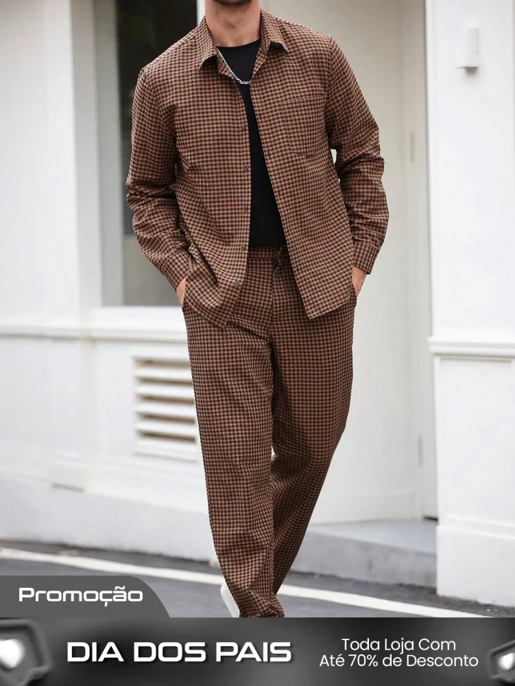 Conjunto Masculino Camisa Xadrez E Calça Estilo Outonal Conjunto Masculino Camisa Xadrez E Calça Estilo Outonal