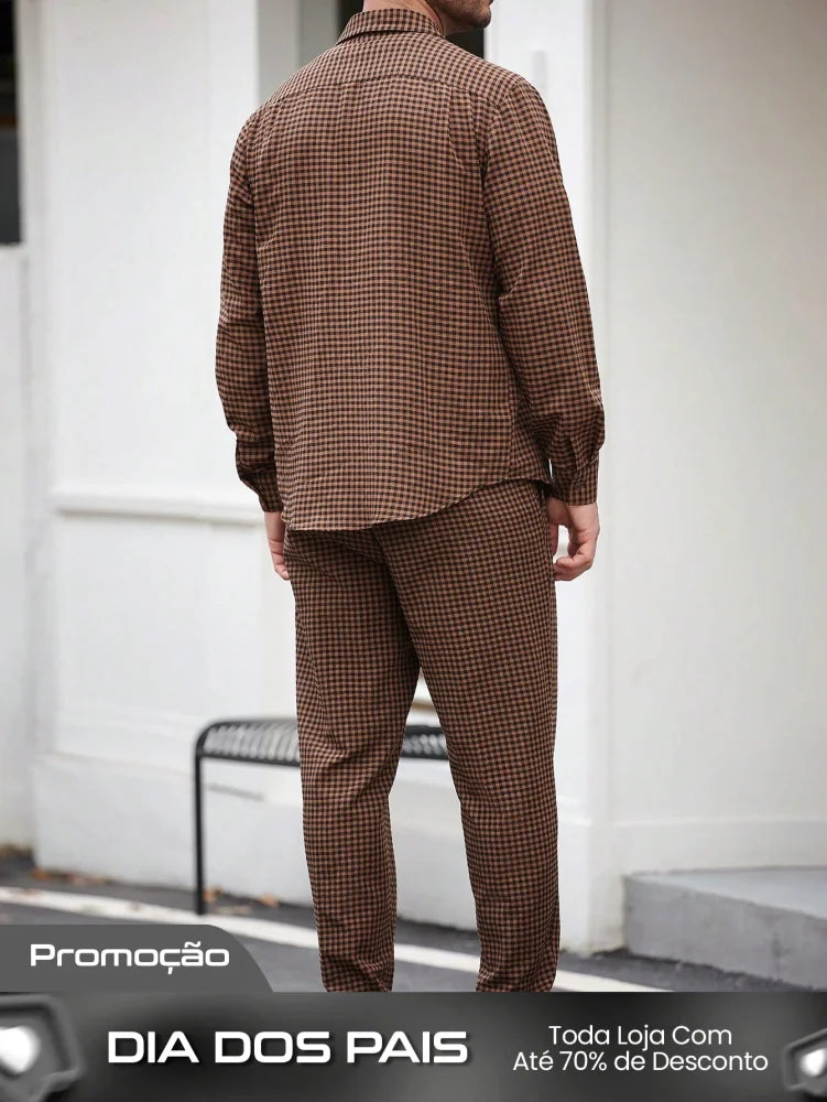Conjunto Masculino Camisa Xadrez E Calça Estilo Outonal Conjunto Masculino Camisa Xadrez E Calça Estilo Outonal
