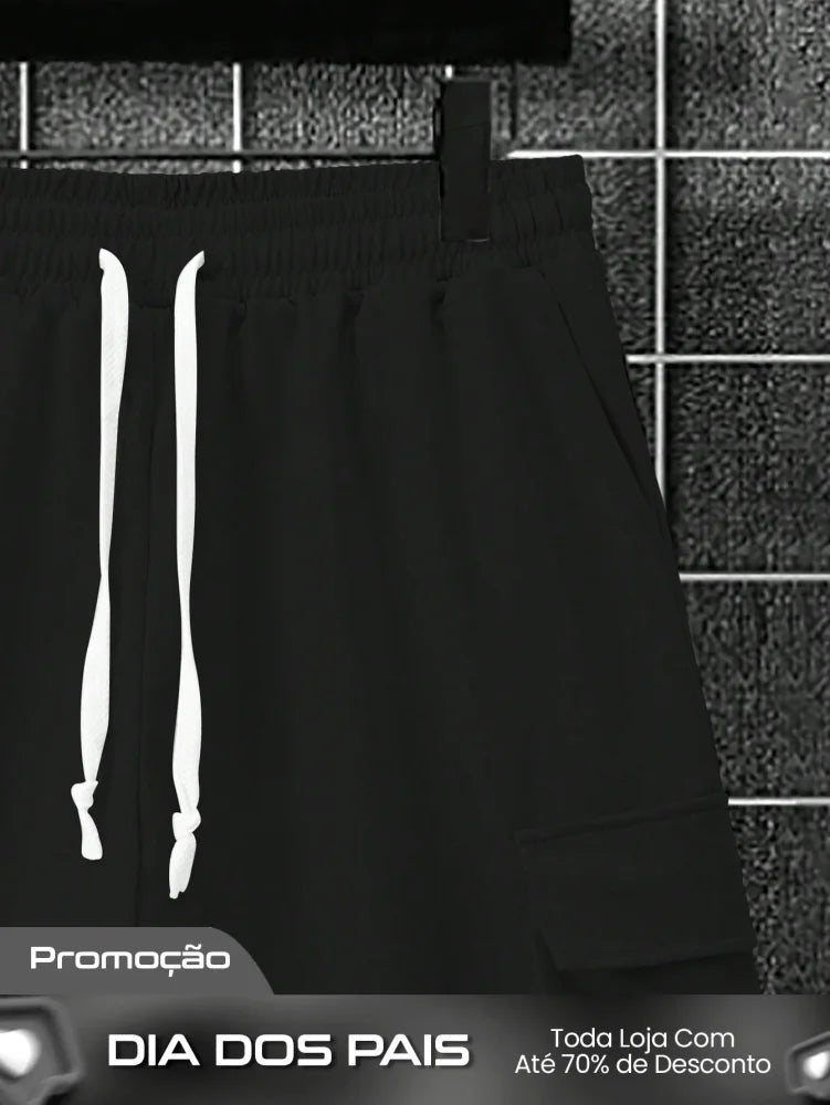 Conjunto Masculino Camiseta Ombro Caído E Shorts Estilo Solto Conjunto Masculino Camiseta Ombro Caído E Shorts Estilo