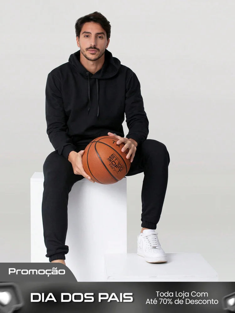 Conjunto Masculino Moletom Casual Com Capuz Cós Ajustável Conjunto Masculino Moletom Casual Com Capuz Cós Ajustável