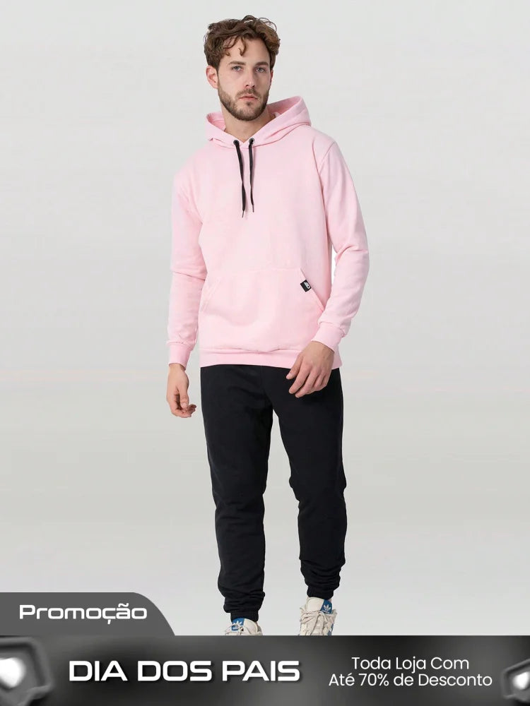 Conjunto Masculino Moletom Casual Com Capuz Cós Ajustável Rosa / PP Conjunto Masculino Moletom Casual Com Capuz Cós