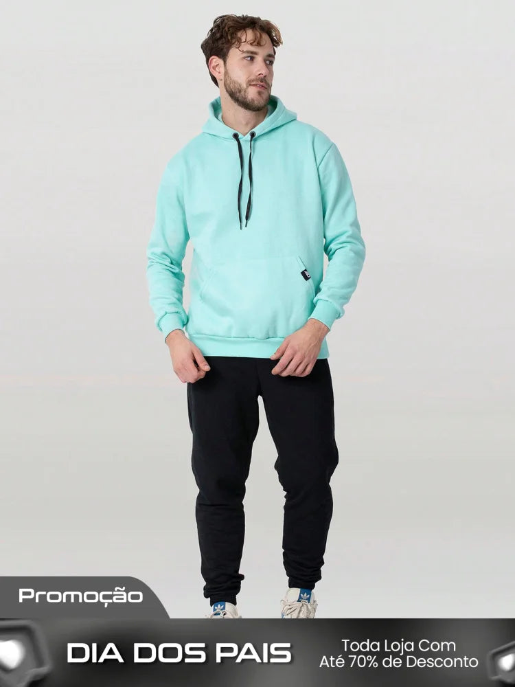 Conjunto Masculino Moletom Casual Com Capuz Cós Ajustável Verde Menta / PP Conjunto Masculino Moletom Casual Com Capuz
